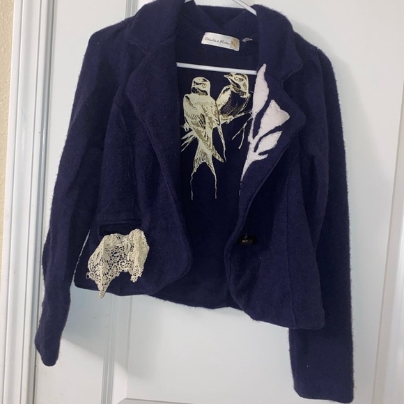 Charlie Robin Anthropologie Sweaters - Charlie Robin One Button Cardigan Blazer Sweater Size Medium Blue Anthropologie